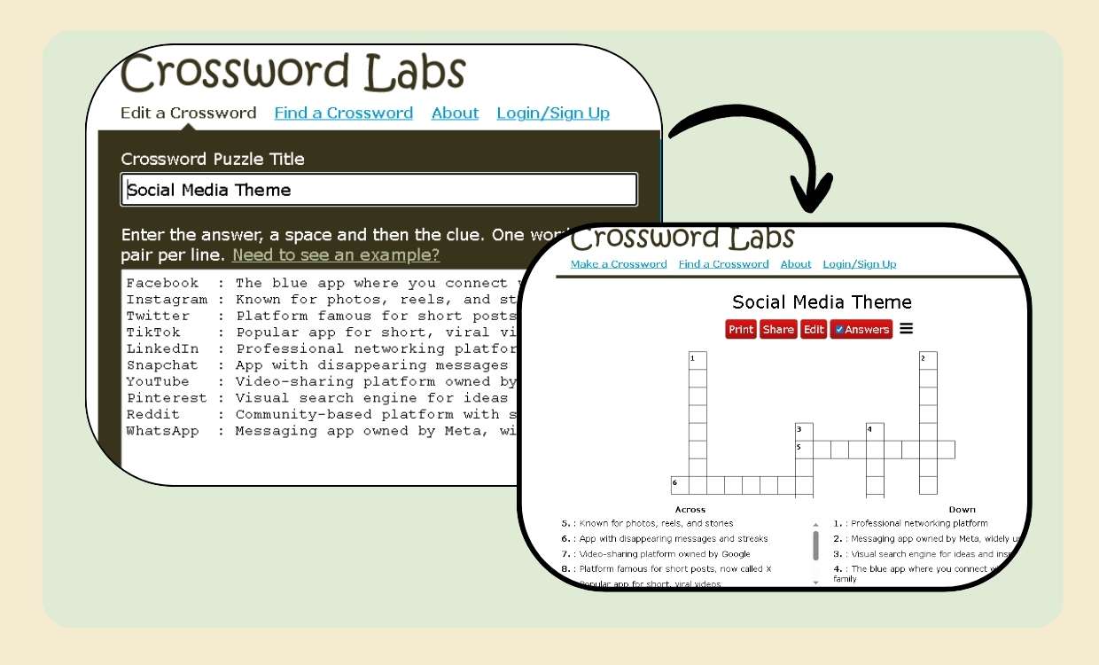 crossword puzzle prompt editable template design