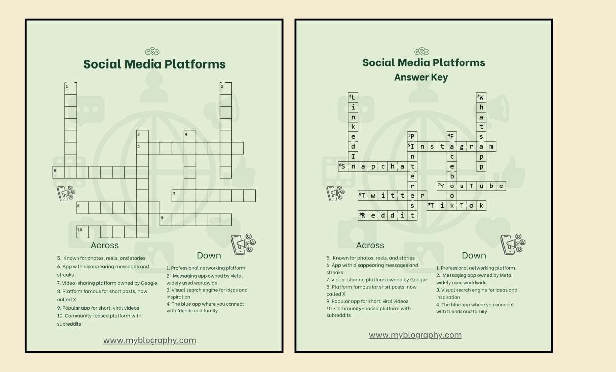social media theme crossword puzzle template