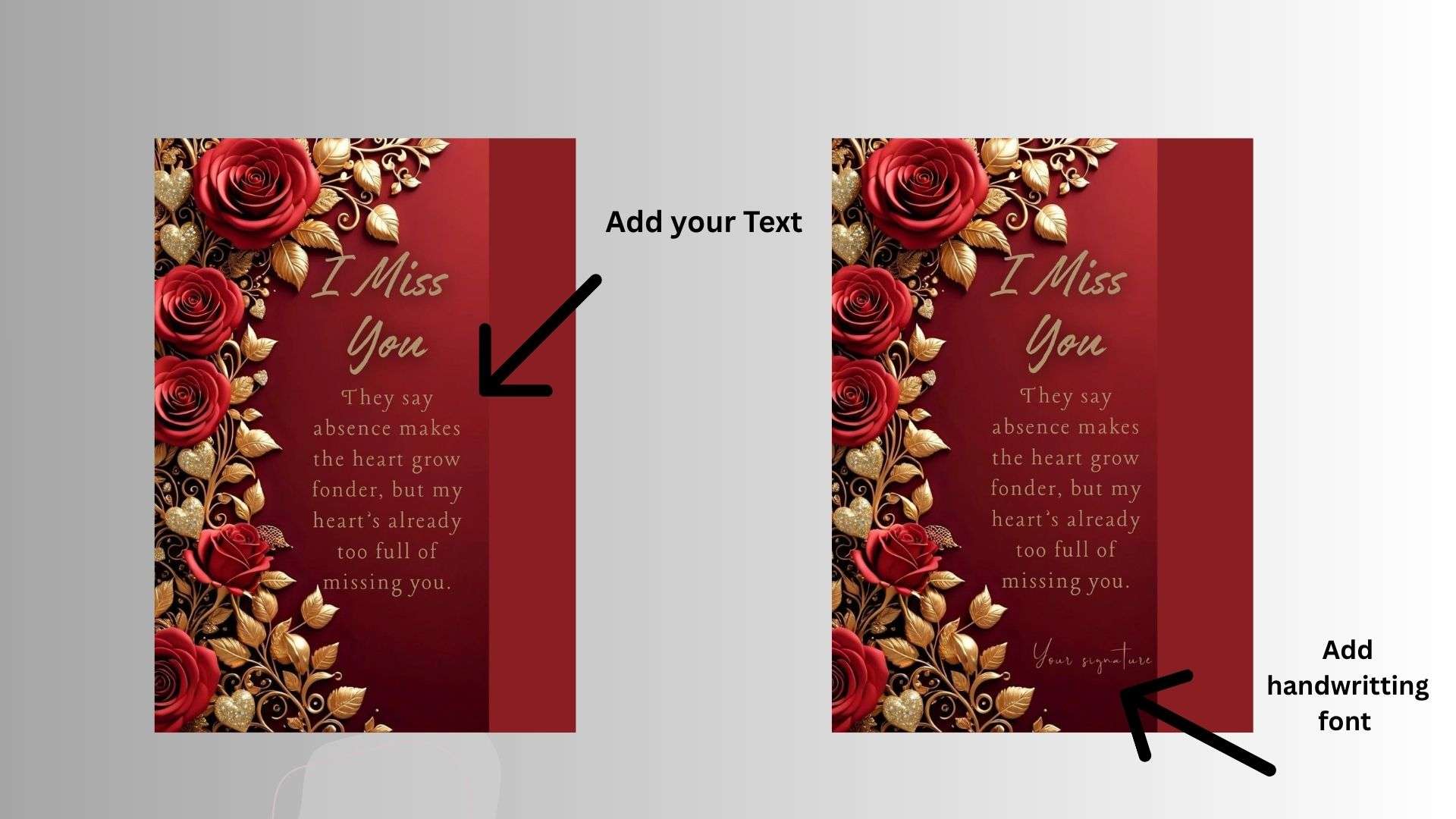 Red floral Miss You Card, Canva Tutorial